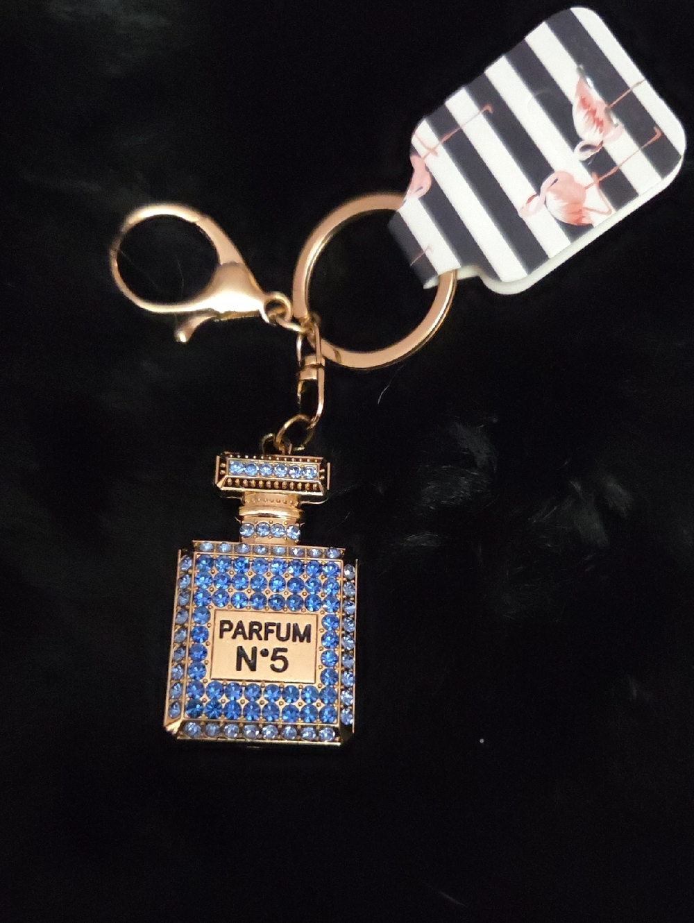Gold Tone Blue Crystal Parfum Bottle Keychain - Parfum N°5 NWOT